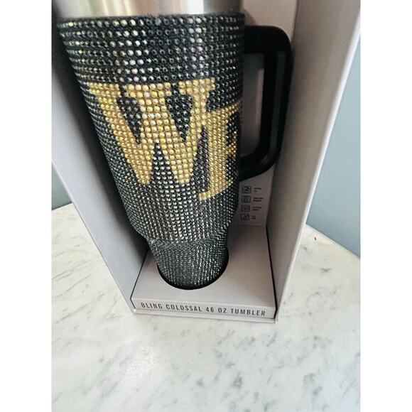 New Wake Forest 46 oz Tumbler WF Bling Colossal Black Rhinestones NCAA Straw NIB - Picture 7 of 13